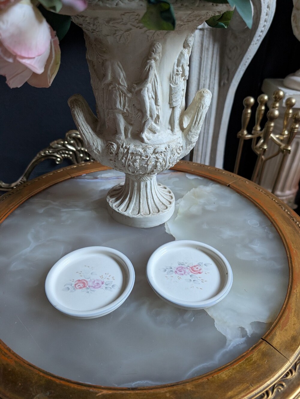 Vintage, set of 2, Pfaltzgraff Trousseau Rose Pattern coasters/ trinket dish, 4"